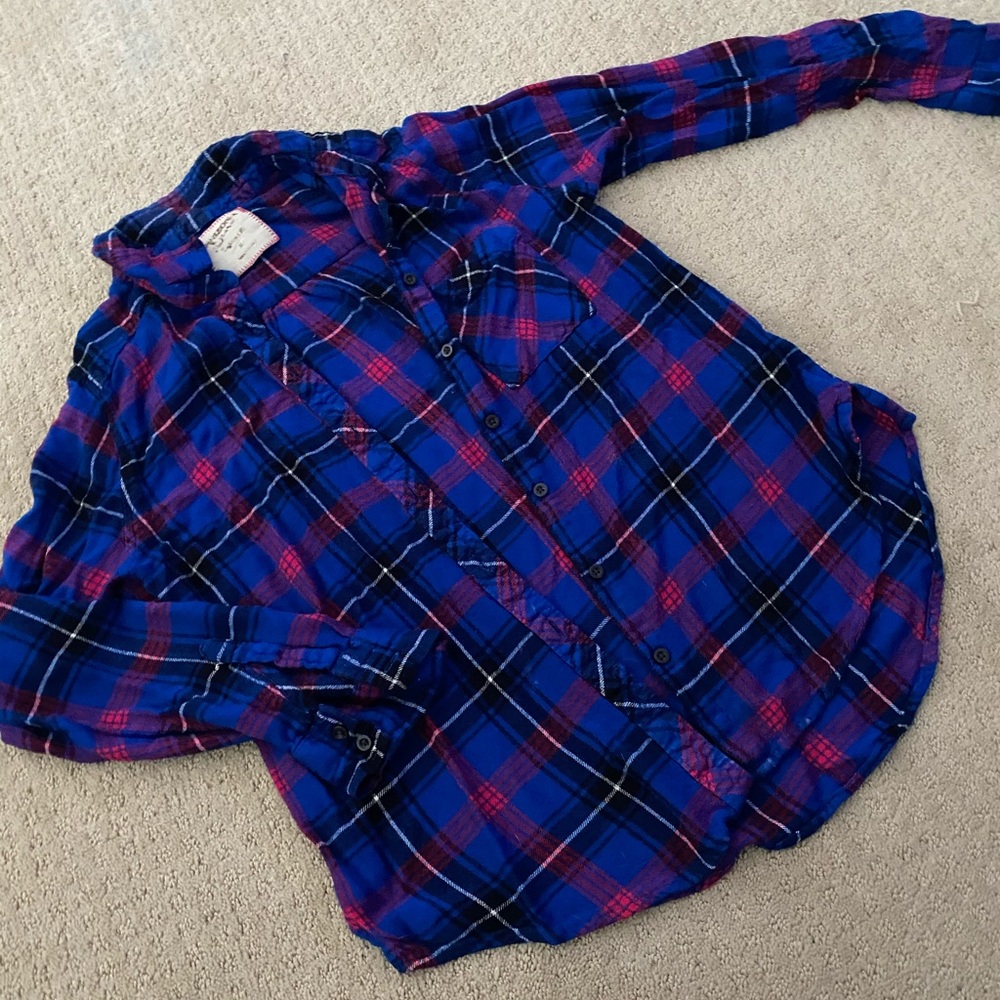 Blue and hot pink light weight flannel